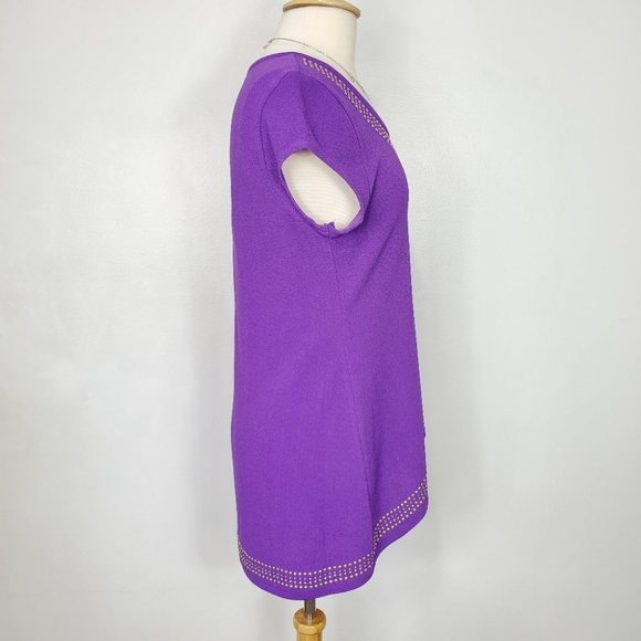 Premise Purple Studded Stretchy Cap Sleeve Top, LP - Picture 6 of 11